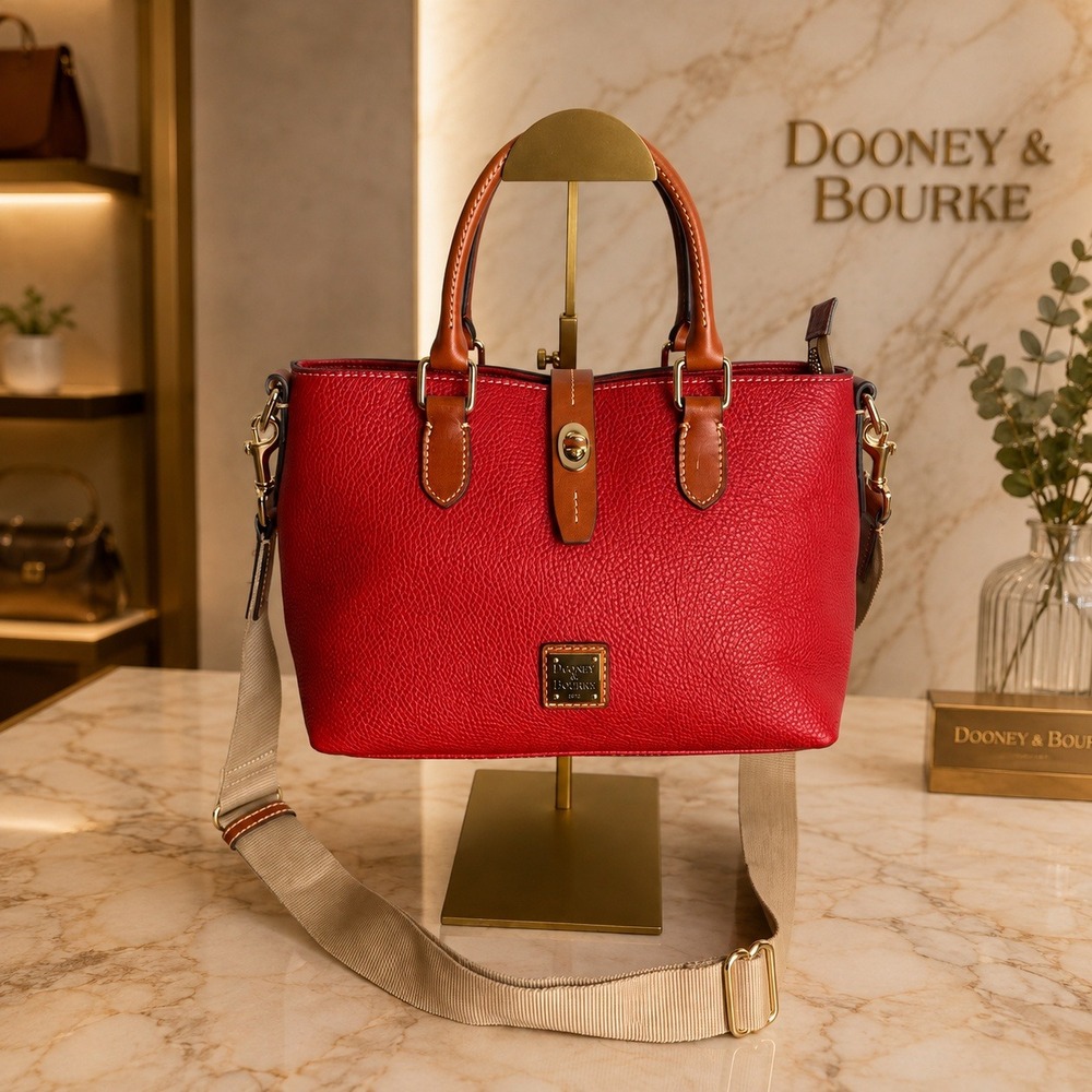 Dooney & Bourke Pebbled Leather Satchel Red Crossbody Bag Gold Hardware